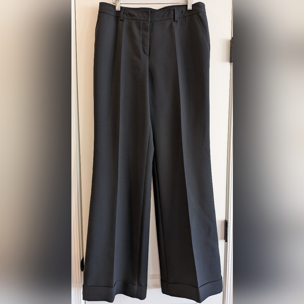 Akris Wide Leg Trousers High Waisted Wool Blend Size 10 Luxury Office Minimalist